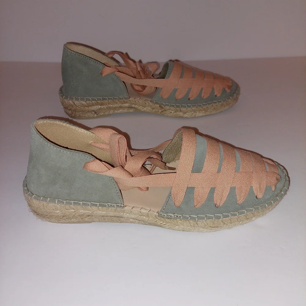 Free People Heat Wave Wrap Espadrille Green Salmon Womens Size 40/9-9.5